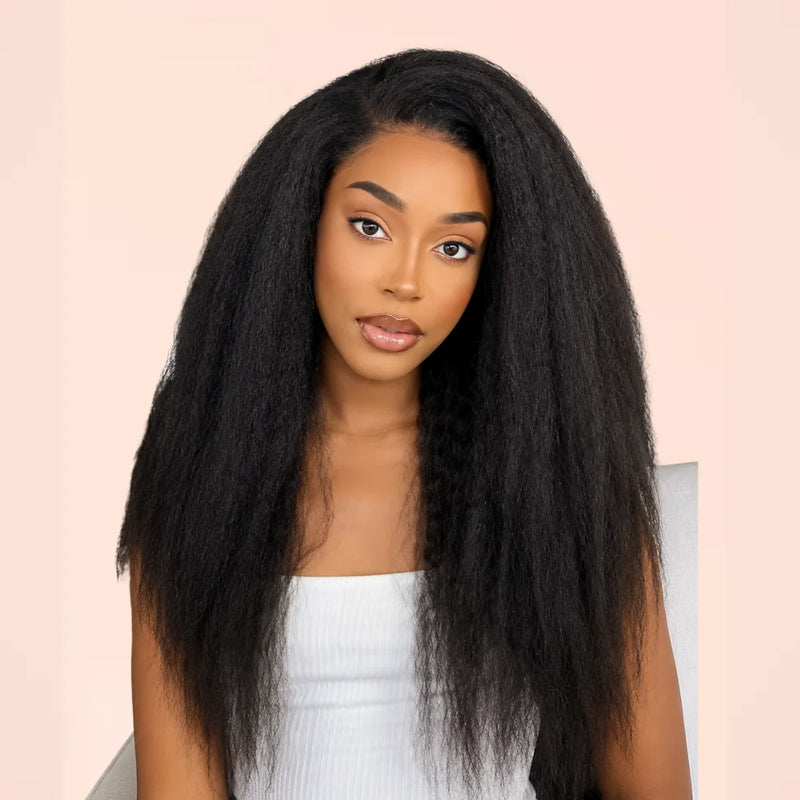 Kinky Straight V Part Human Hair Glueless Wig by Wigour, front view