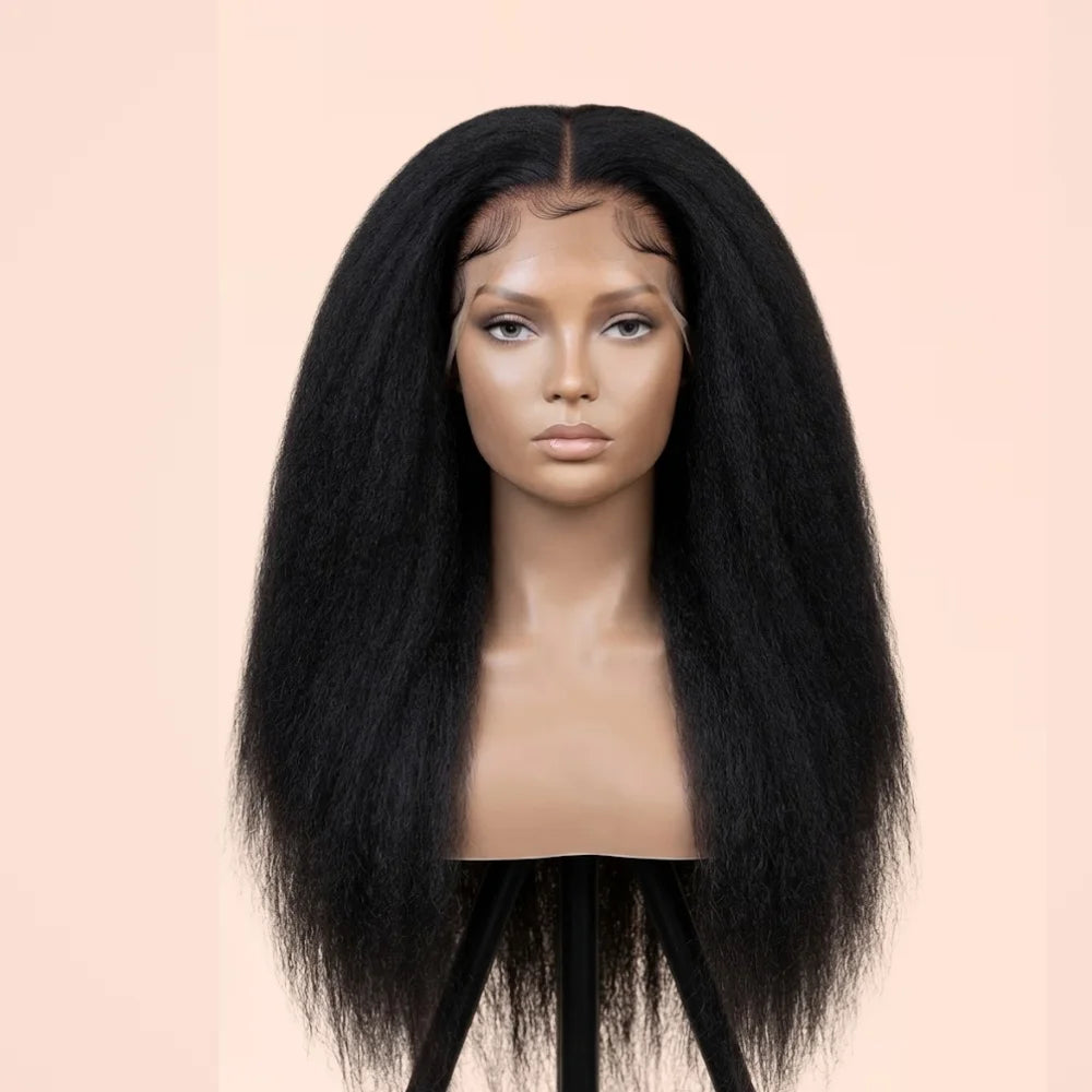 Kinky Straight V Part Human Hair Glueless Wig