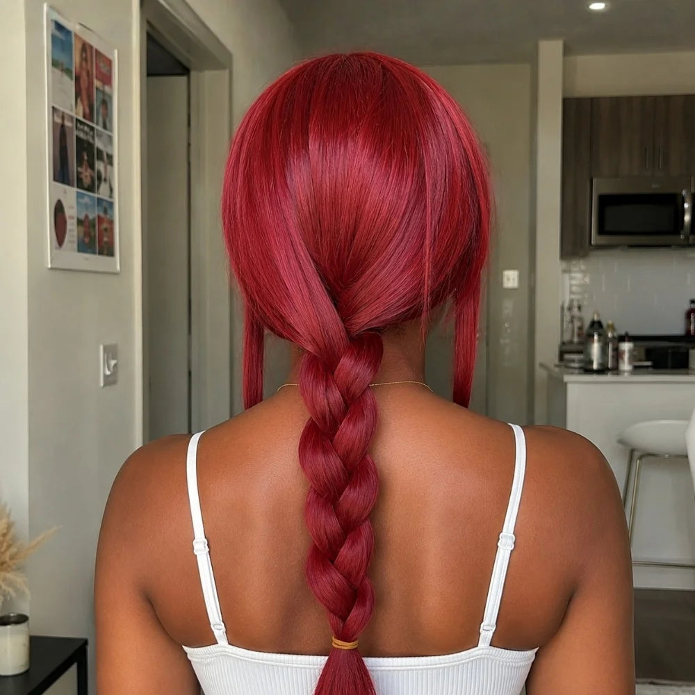 Makima Long Rose Red Braided Cosplay Wig