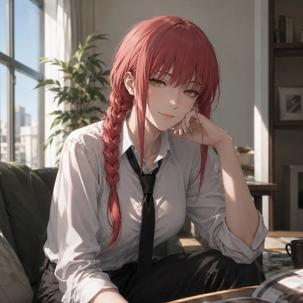 Makima Long Rose Red Braided Cosplay Wig