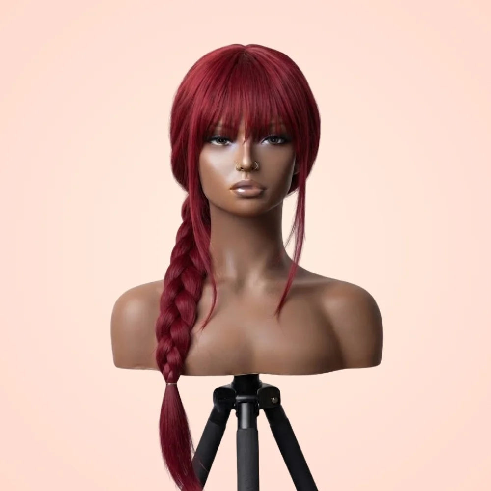 Makima Long Rose Red Braided Cosplay Wig