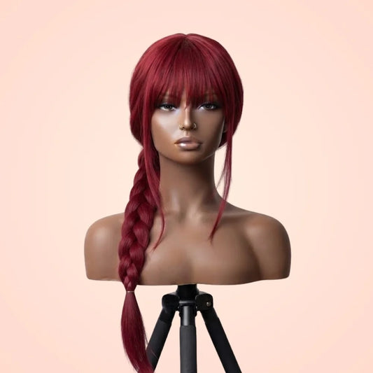 Makima Long Rose Red Braided Cosplay Wig