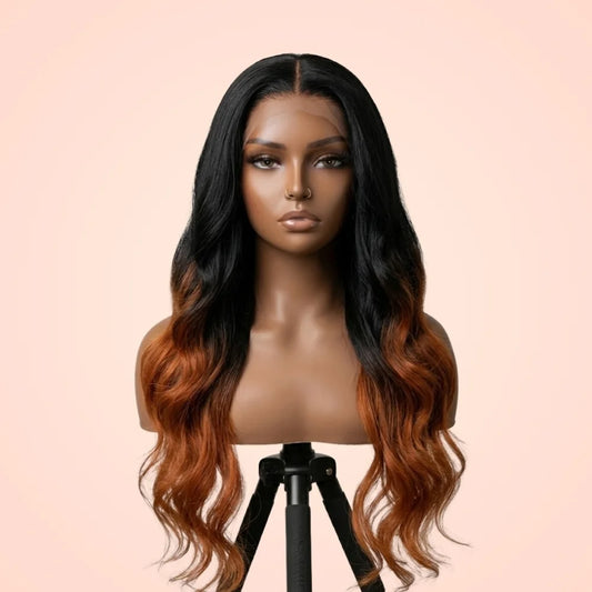 Nezuko Kamado Long Black & Orange Wavy Cosplay Wig