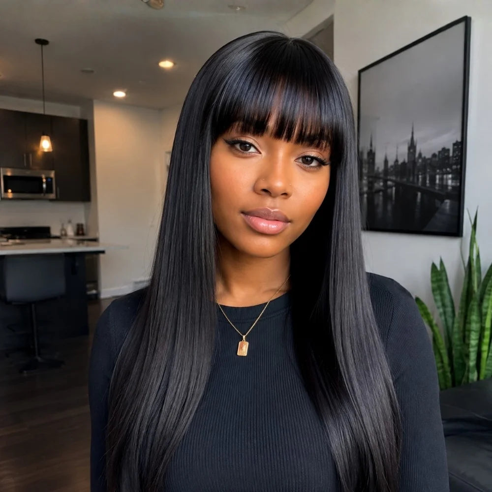 Straight Wig with Bangs – 180 Density