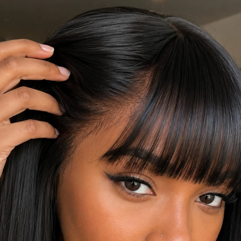 Straight Wig with Bangs – 180 Density
