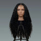 300% density deep wave human hair HD lace front wig – Mannequin head with long black curly wig on a gray background