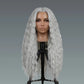 Bohemian curly cosplay synthetic wig – Mannequin head with long white wig on a gray background