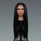 V-part straight wig on mannequin head, front view