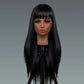 Straight wig with bangs 150 density – Black wig with bangs on a mannequin head against a gray background