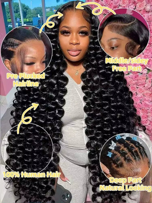 40 Inch Loose Deep Wave 13X4 13X6 Lace Front Human Hair Wigs 250 Density Deep Curly Nature Wave HD Lace Frontal Wig Preplucked