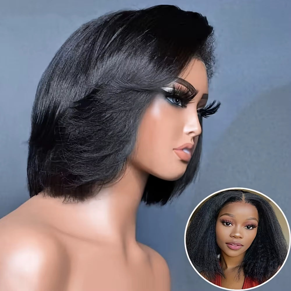 Kinky Straight 13X4 HD Lace Front Human Hair Wigs for Women Glueless Transparent Brazilian Coarse Yaki Remy Lace Frontal Wigs