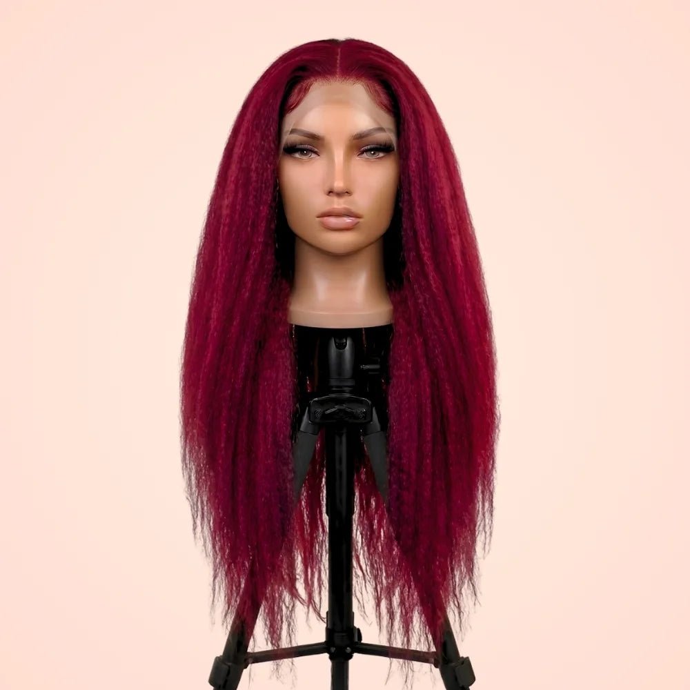Burgundy Kinky Straight Wig - Wigour