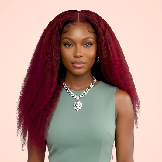 Burgundy Kinky Straight Wig - Wigour