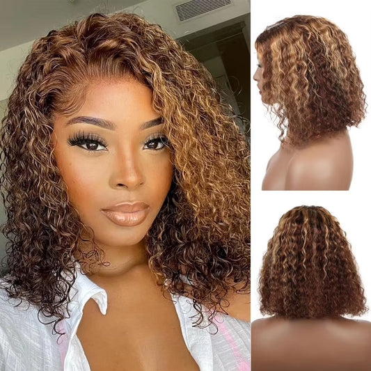 427 Highlight Bob Wig Human Hair Glueless Wear and Go Deep Wave Frontal Wig 5X5 Hd Lace Closure Wig for Black Women 200 Density