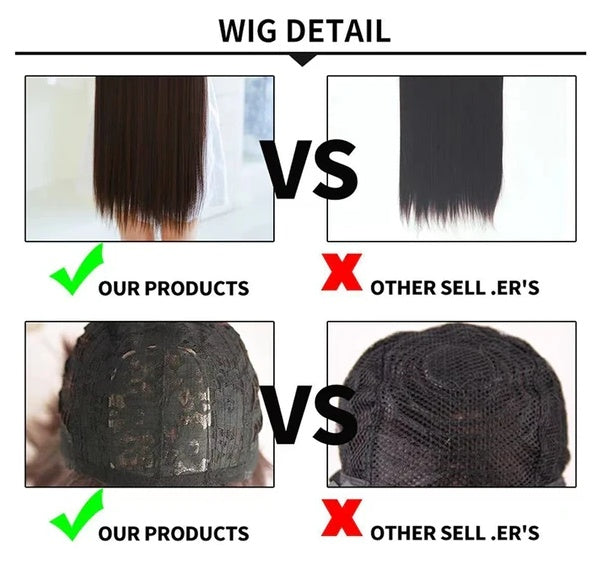 AA long curly synthetic lace front wig – Comparison chart of wig details between our products and other sellers