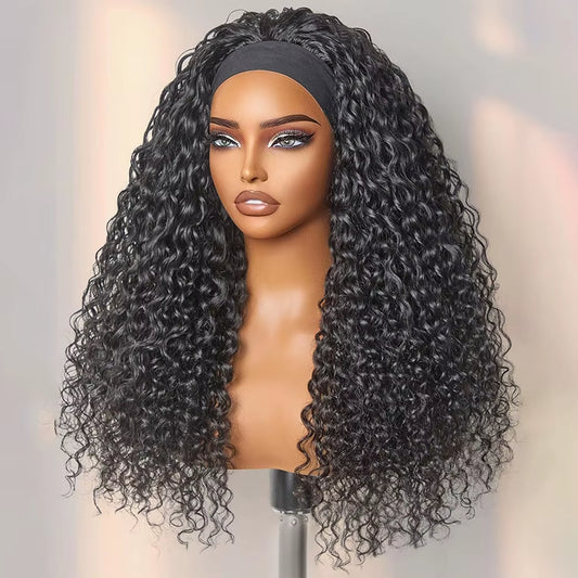 Headband Wig Human Hair Deep Wave Wig Full Machine Made Deep Curly Headband Bob Wig 30 34 Inches Human Hair Wigs for Women