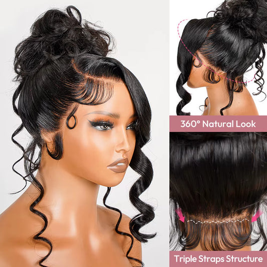 Real Invisi Strap Snug Fit 360 Full Lace Glueless Wig Lace Frontal Wig 250 Density 30 Inch Body Wave Lace Front Human Hair Wig
