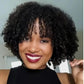 Smiling customer wearing the pixie cut water wave wig with curly bangs