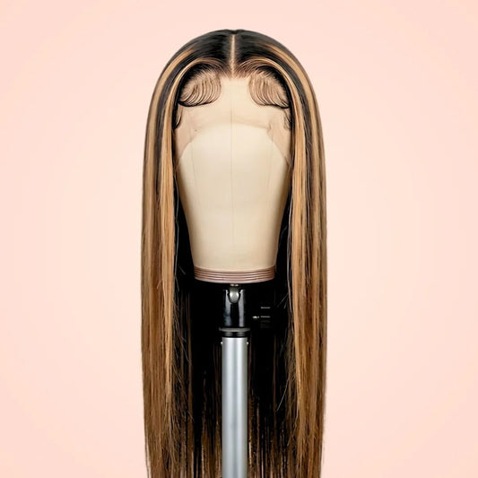 Straight Honey Blonde Highlight HD Lace Front Wig - Wigour